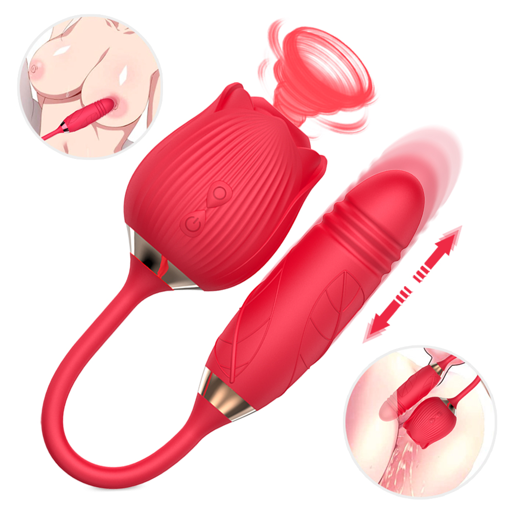 Silicone Sex Toys Vibrating Rose Clitoral Stimulating Tongue Sucking Vagina Nipple Rose Vibrator For Woman