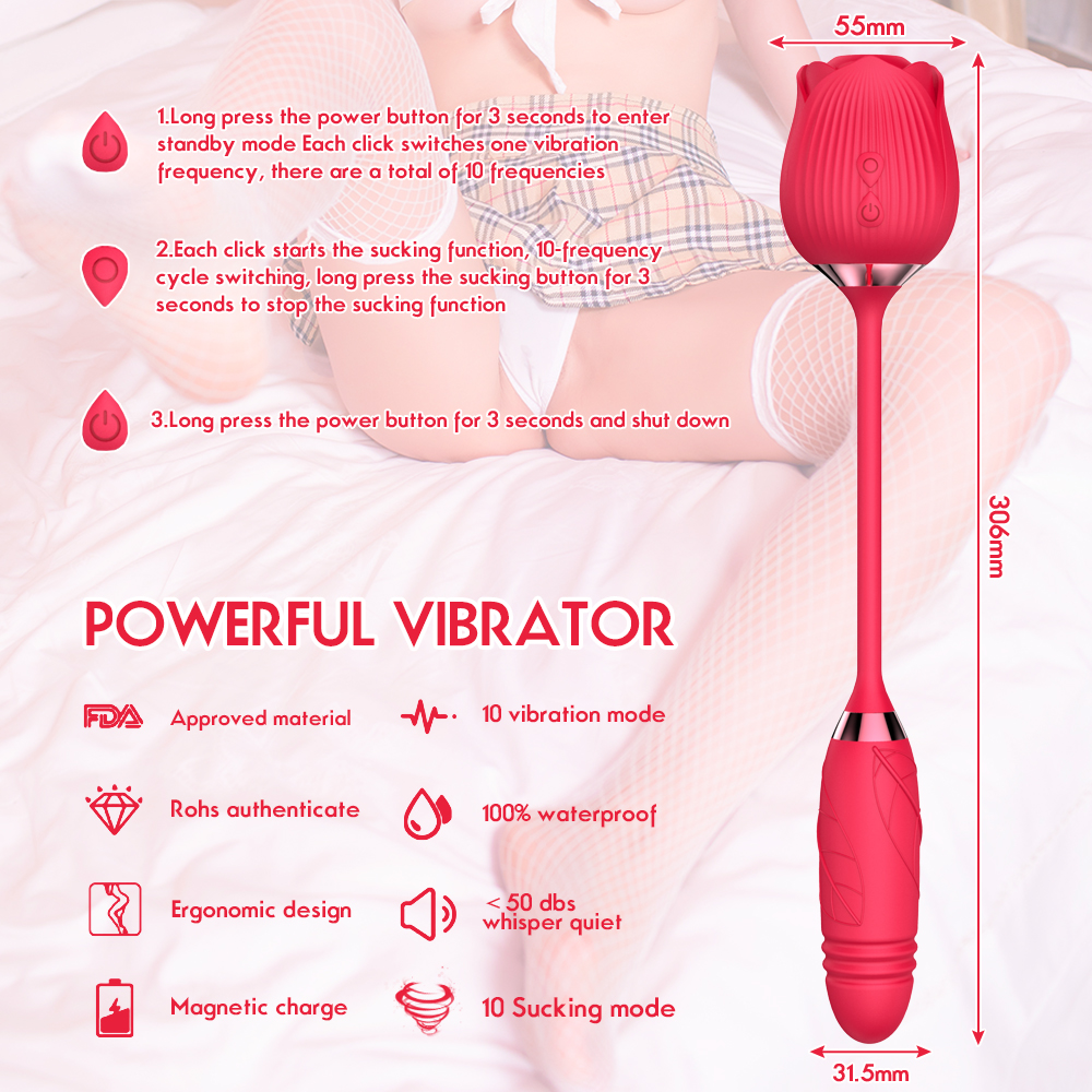 Silicone Sex Toys Vibrating Rose Clitoral Stimulating Tongue Sucking Vagina Nipple Rose Vibrator For Woman